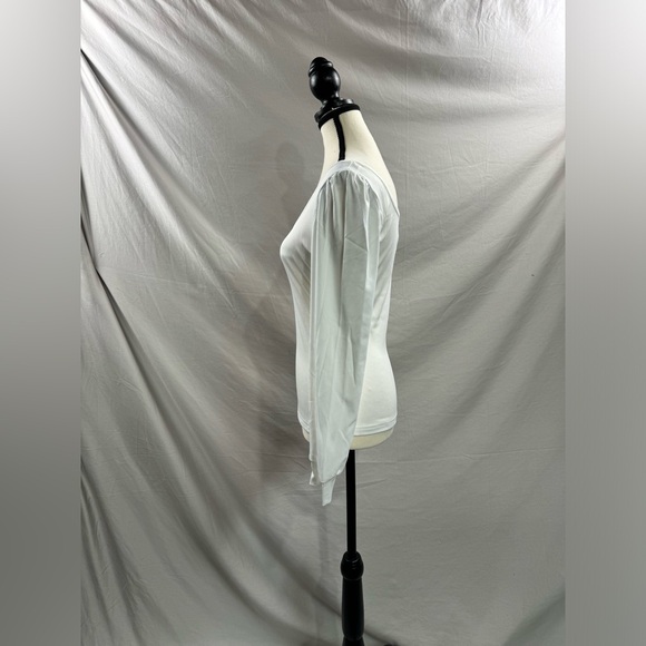 White Scoop Neck Rib Knit Lantern Sleeve Tee - Picture 6 of 7